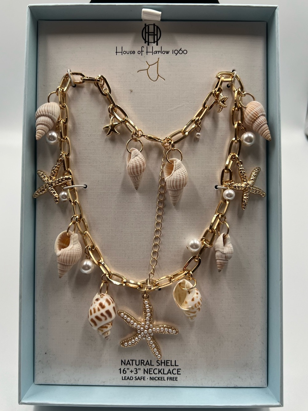 House of Harlow 1960 Natural Shell & Starfish Charm Necklace NIB